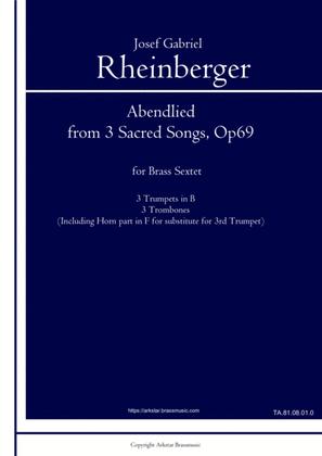 Book cover for "Abendlied" from 3 Sacred Songs, op.69 for Brass Sextet