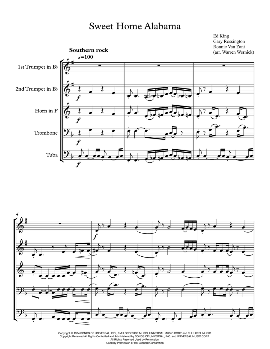 Sweet Home Alabama Sweet Home Alabama Brass Ensemble scores gallery preview page 1
