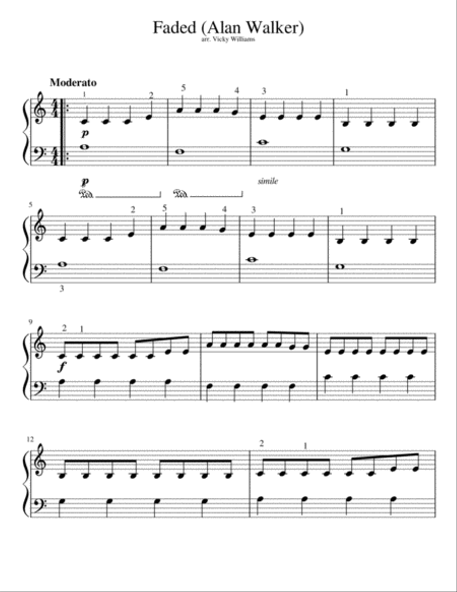 Faded Easy Piano scores gallery preview page 1