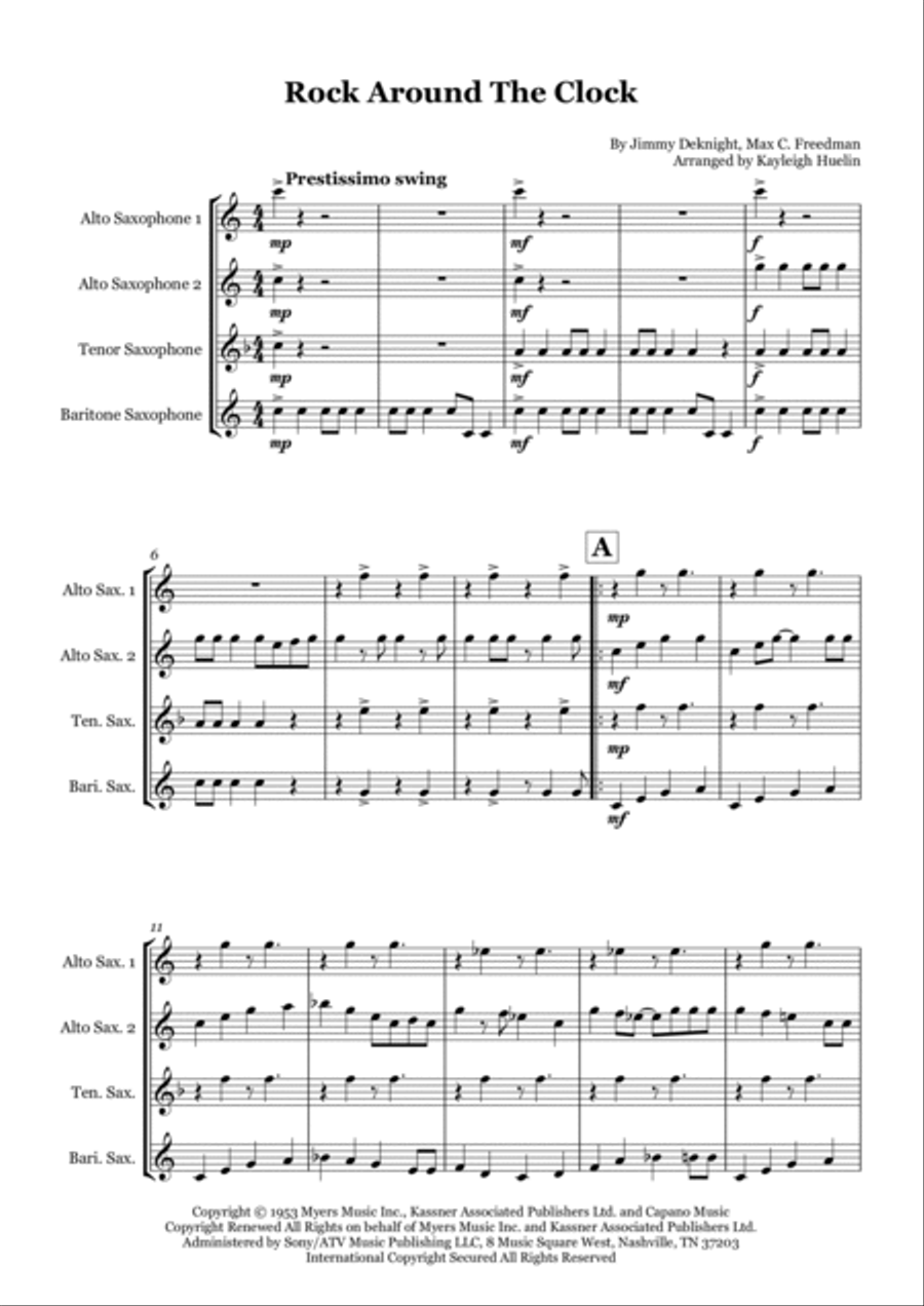Rock Around The Clock Saxophone Quartet scores gallery preview page 1