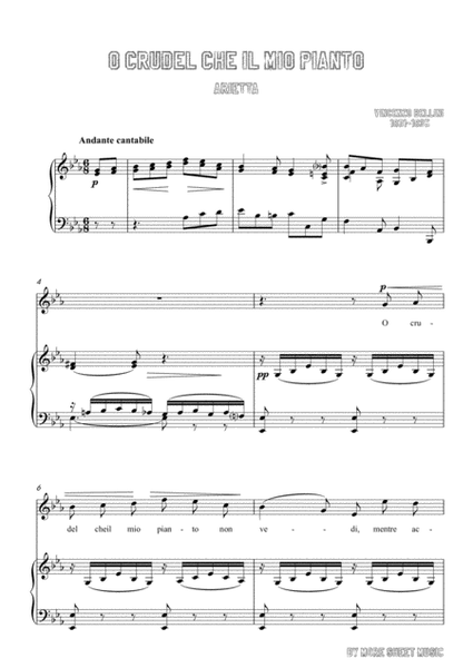 Bellini-O crudel che il mio pianto in E flat Major,for voice and piano image number null