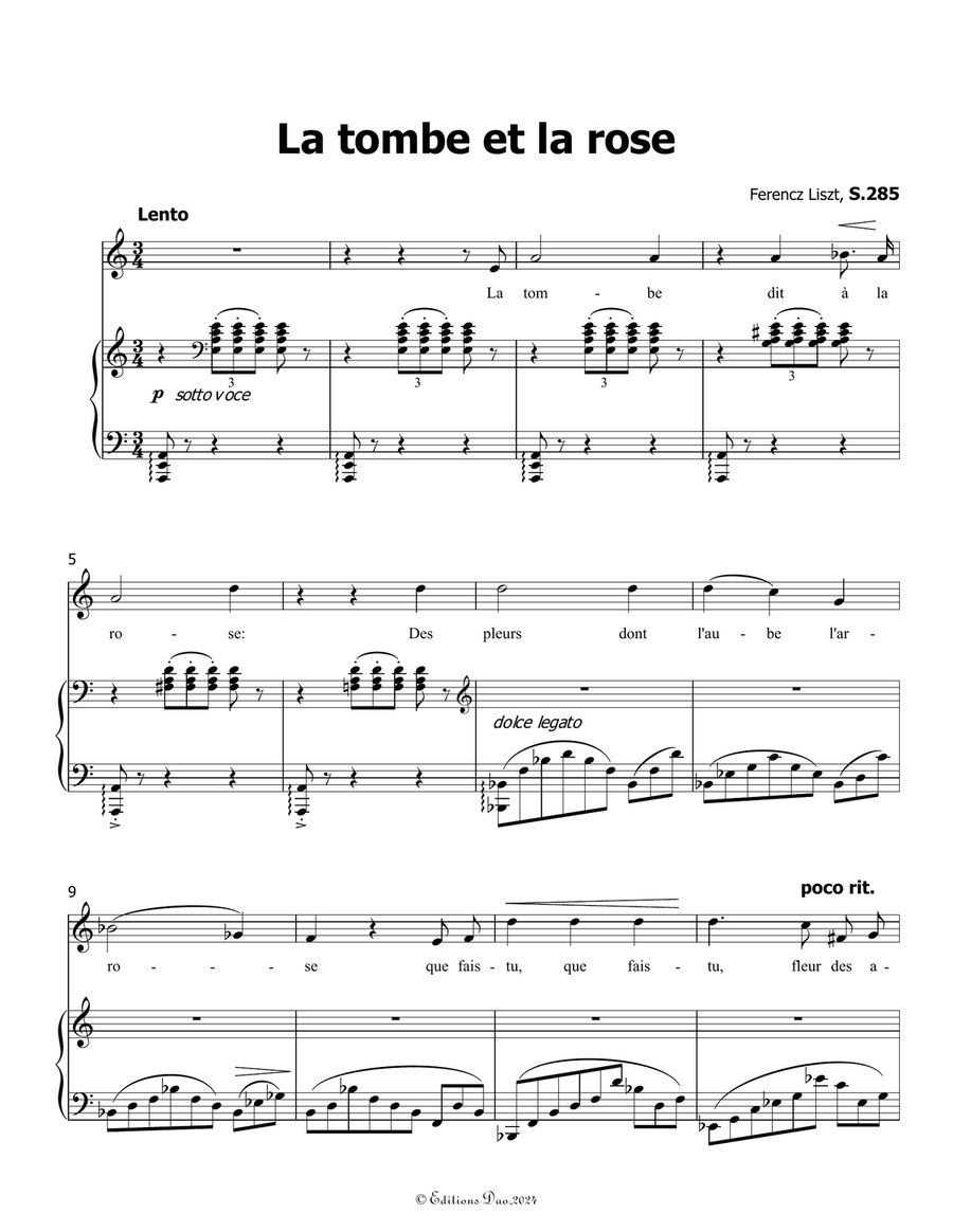 La tombe et la rose, by Liszt, S.285, in a minor Voice scores gallery preview page 3