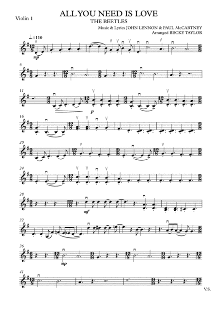 All You Need Is Love String Quartet scores gallery preview page 1