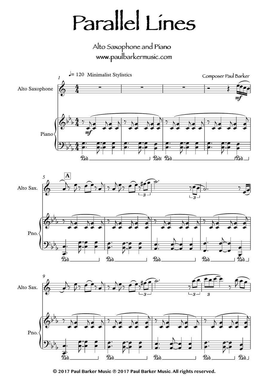 Parallel Lines (Alto Saxophone & Piano) Chamber Music scores gallery preview page 2