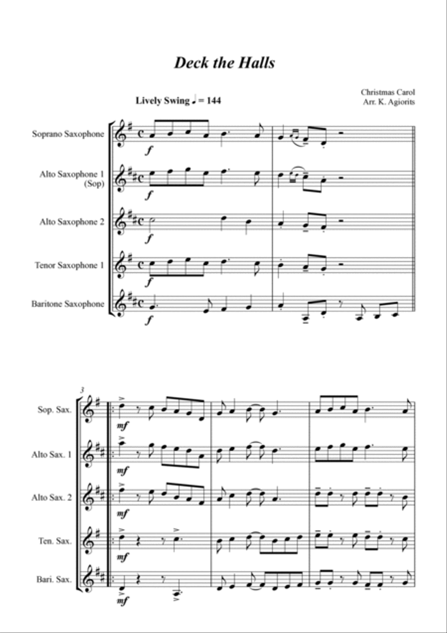 Deck the Halls - Jazz Carol for Saxophone Quartet Saxophone Quartet scores gallery preview page 4