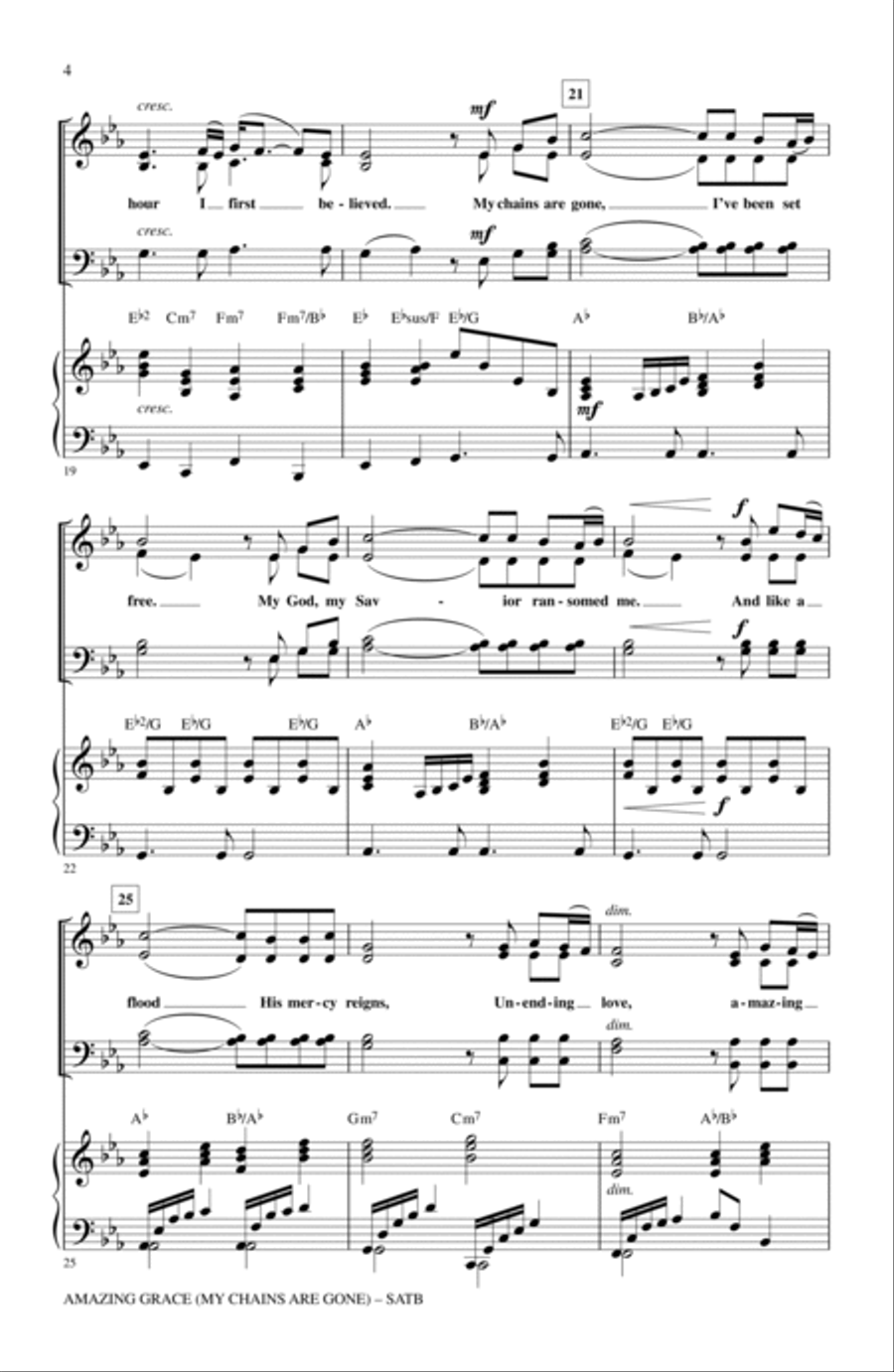 Amazing Grace (My Chains Are Gone) 4-Part scores gallery preview page 3