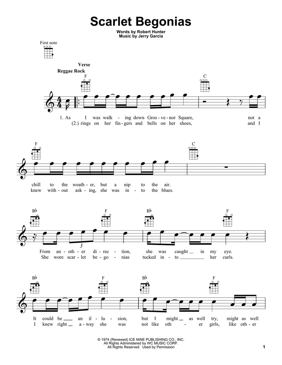 Scarlet Begonias Ukulele scores gallery preview page 1