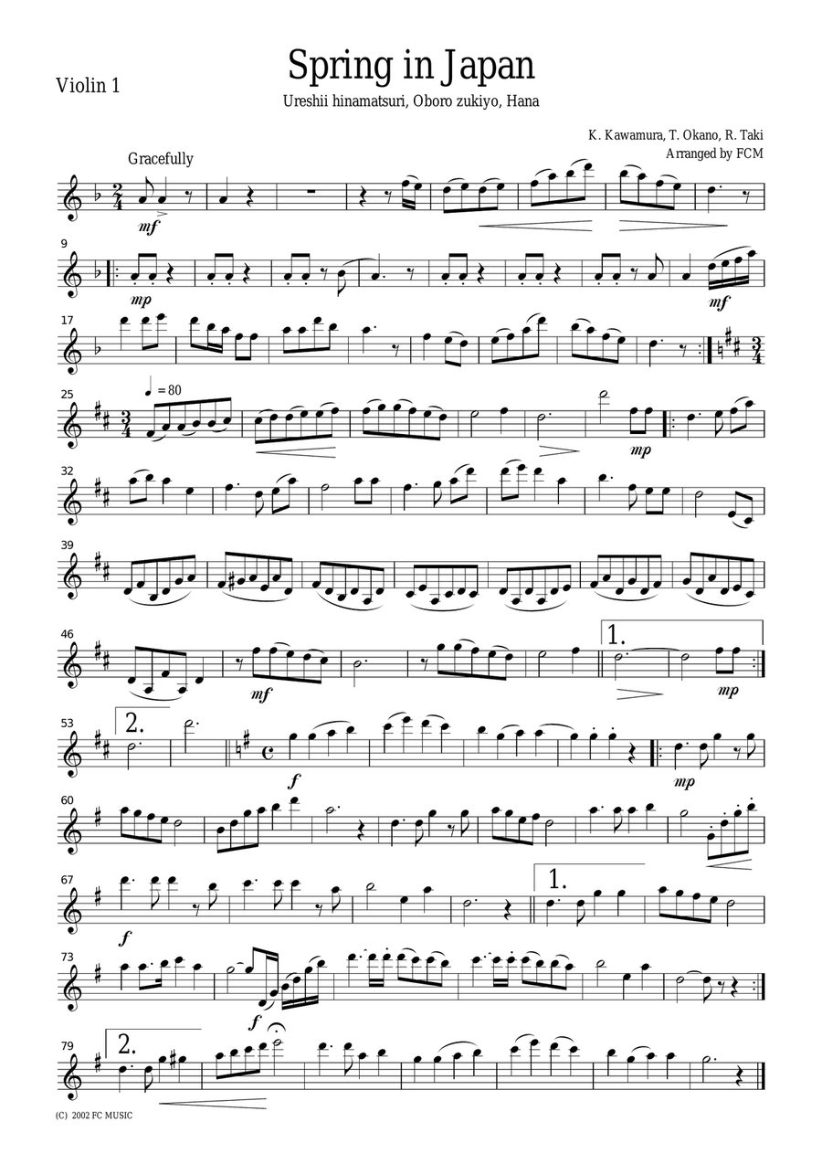 Japanese famous songs (medley) Spring in Japan(Ureshii hinamatsuri, Oboro zukiyo, Hana), for string String Quartet scores gallery preview page 3