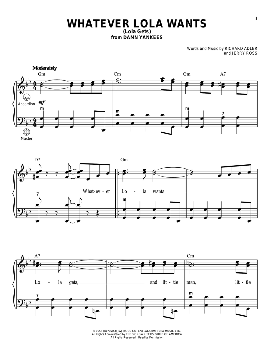 Whatever Lola Wants (Lola Gets) Accordion scores gallery preview page 1