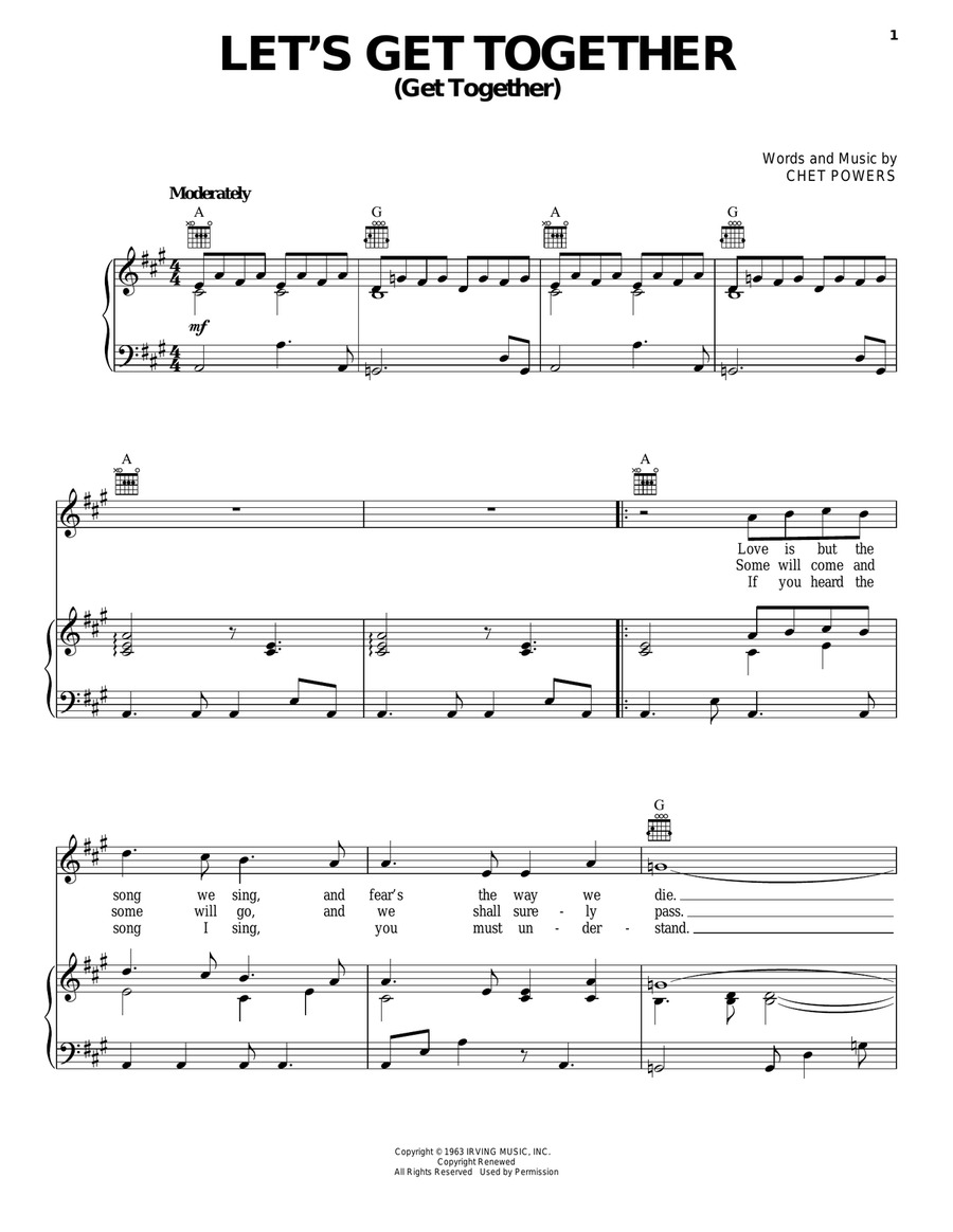 Let's Get Together Piano, Vocal, Guitar scores gallery preview page 1