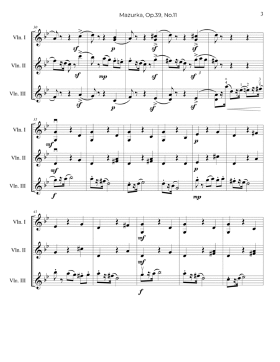 Tchaikovsky: Mazurka, Op.39, No.11 - for Violin Trio (Violin Choir) Choir scores gallery preview page 4