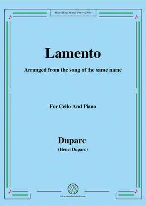 Book cover for Duparc-Lamento,for Cello and Piano