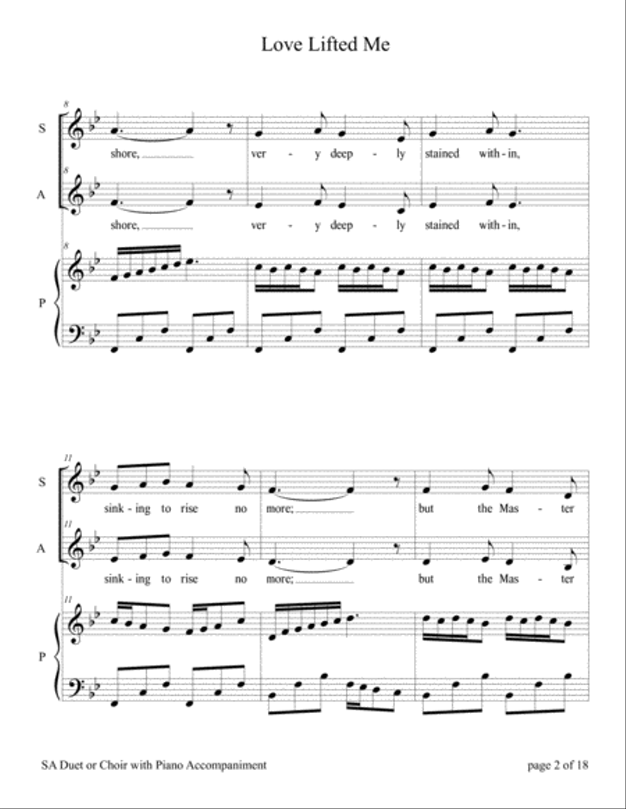 Love Lifted Me (for SA Duet with Piano accompaniment) SA scores gallery preview page 2