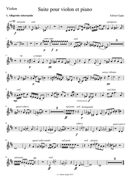Suite for violin and piano, op. 46a (violin part) image number null