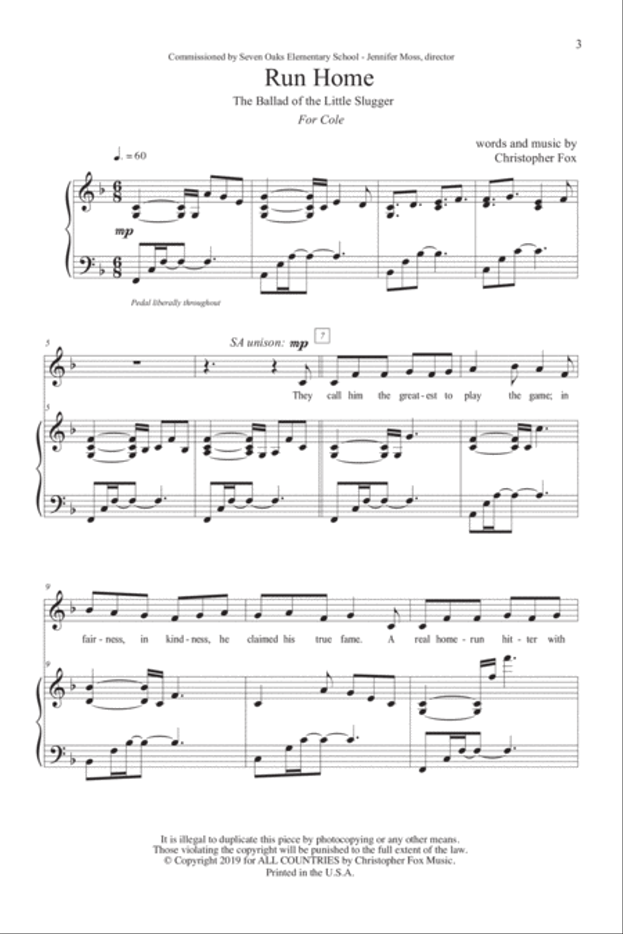 Run Home: The Ballad of the Little Slugger SA SA scores gallery preview page 3