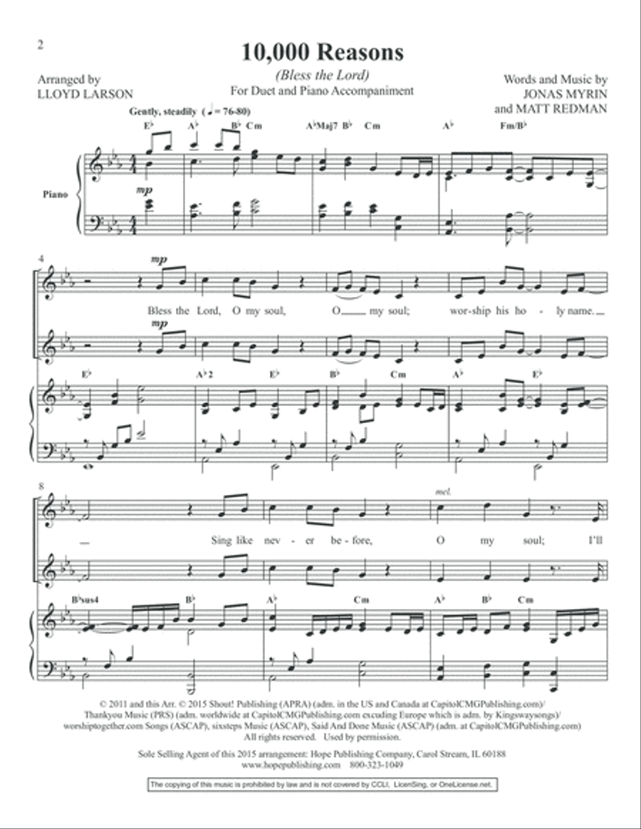 10,000 Reasons (Bless the Lord) High Voice scores gallery preview page 2