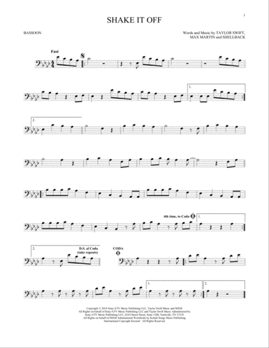 Shake It Off Bassoon Solo scores gallery preview page 1