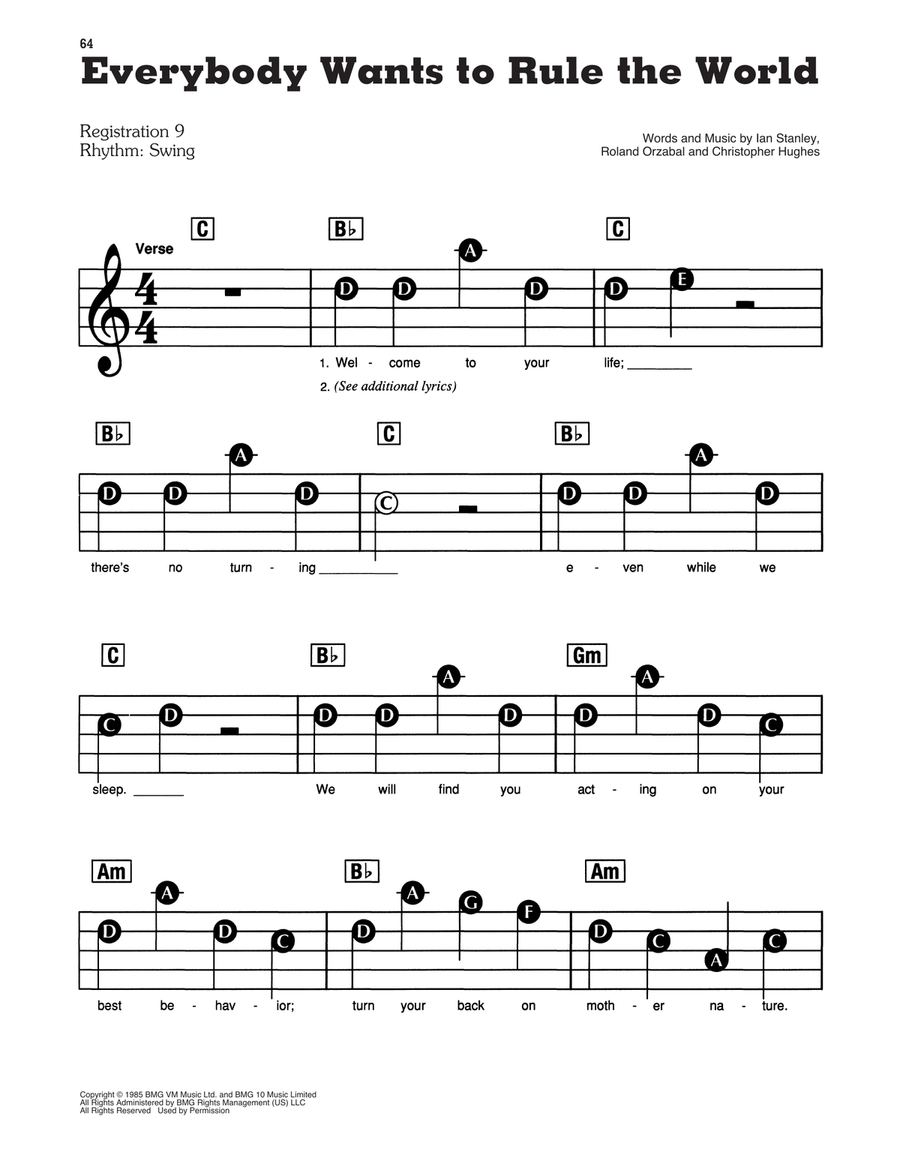 Everybody Wants To Rule The World Electronic Keyboard scores gallery preview page 1