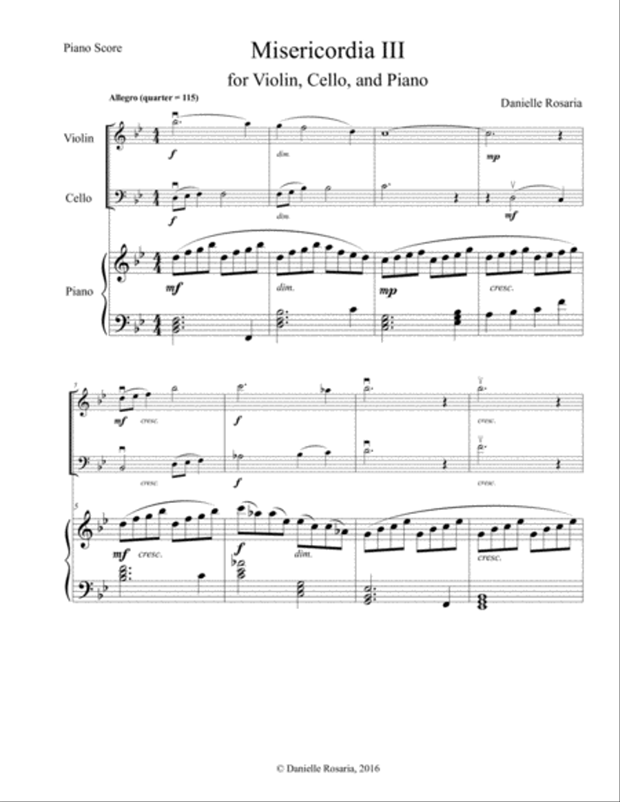 Misericordia III: Trio for Violin, Cello, and Piano Piano Trio scores gallery preview page 1