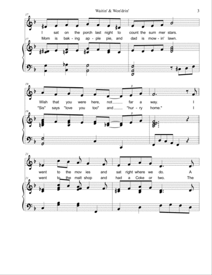 Waitin' and Won-'drin' - nostalgic, sentimental ballad Voice scores gallery preview page 3