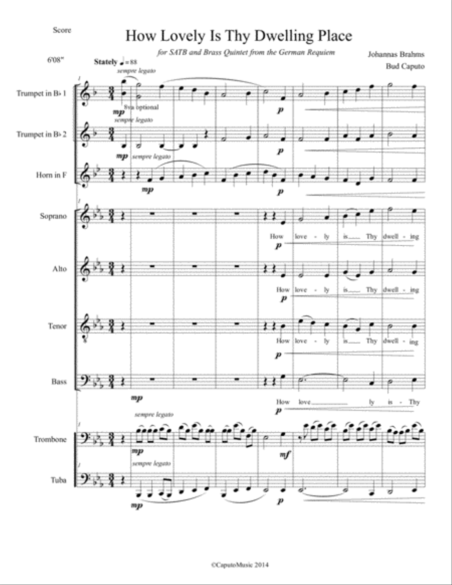 How Lovely Is Thy Dwelling Place for SATB and Brass Quintet 4-Part scores gallery preview page 2