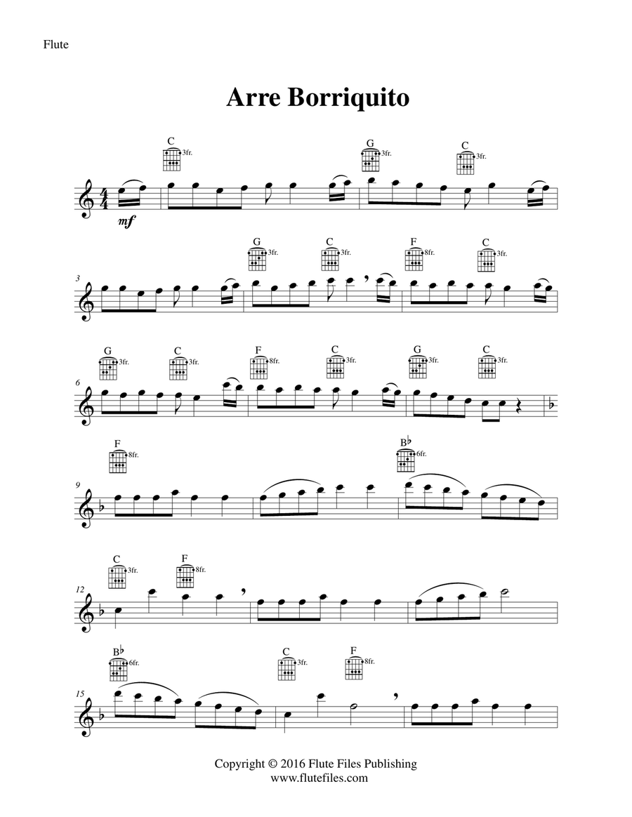 Arre Borriquito - Flute Solo with Guitar Chords Chamber Music scores gallery preview page 3