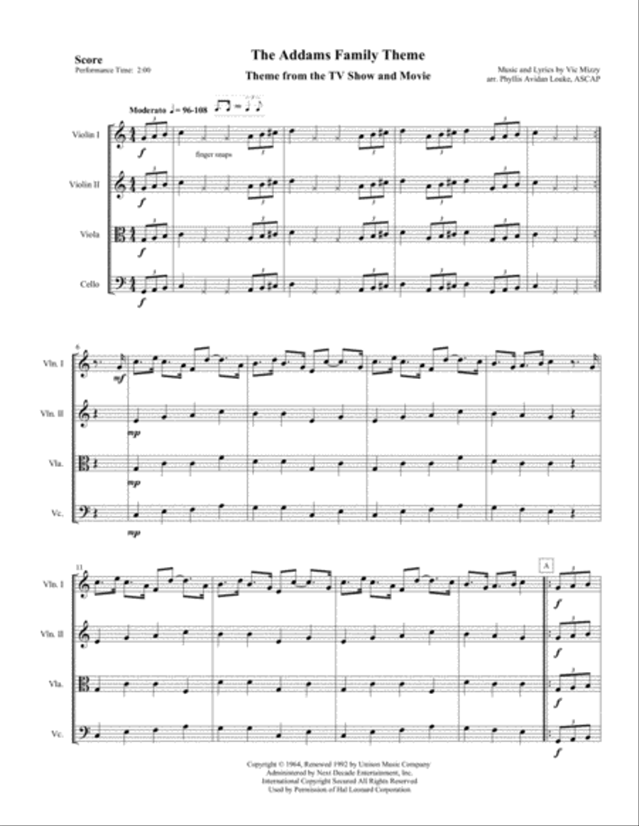 The Addams Family Theme String Quartet scores gallery preview page 5