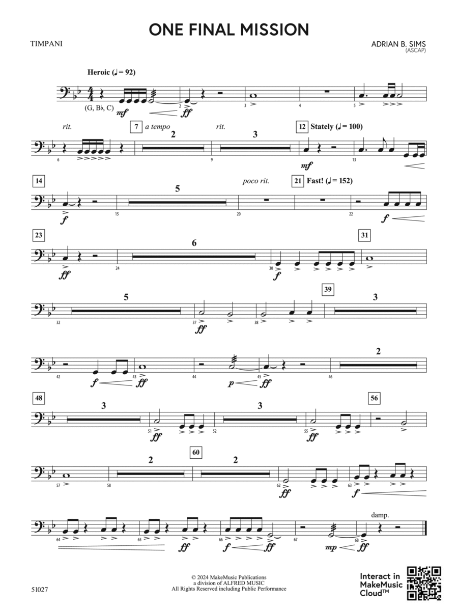 One Final Mission: Timpani Concert Band scores gallery preview page 1