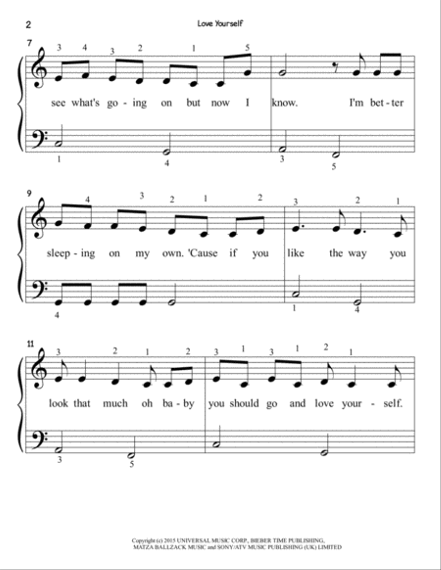 Love Yourself Love Yourself Easy Piano scores gallery preview page 2