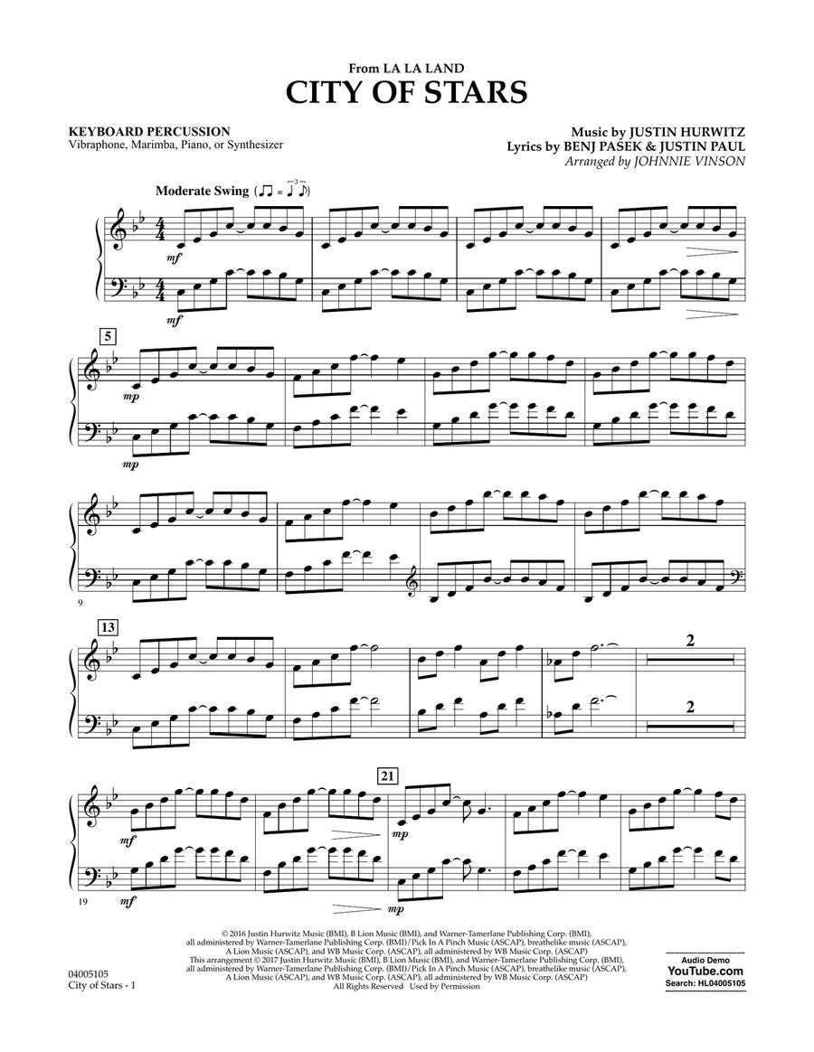 City of Stars (from La La Land) - Keyboard Percussion Concert Band scores gallery preview page 1