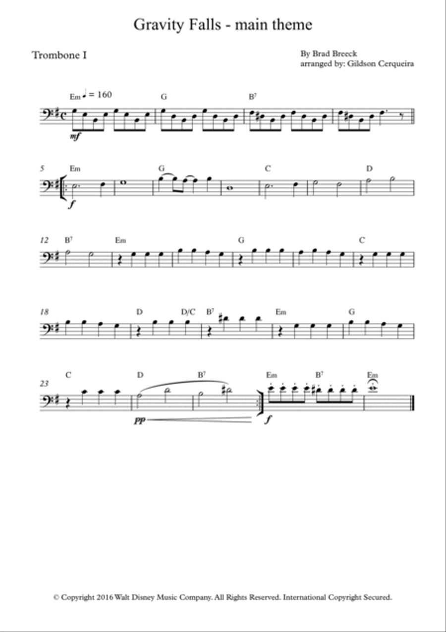 Gravity Falls main Theme Trombone Duet Digital Sheet Music