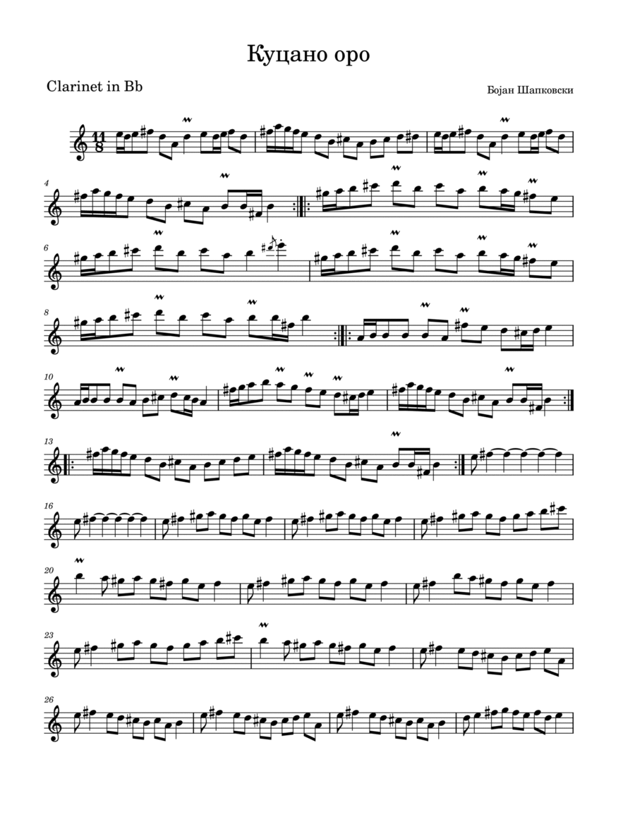 Balkan dance-Куцано оро (Kucano dance) B-Flat Clarinet scores gallery preview page 1
