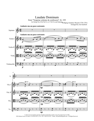 Laudate Dominum From "Vesperae solenne de confessore" K. 339 for Solo Soprano, Violin, Viola (or Vio
