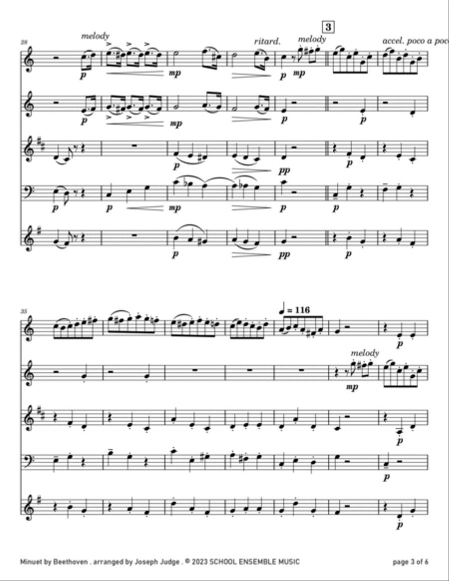 Minuet by Beethoven for Woodwind Quartet in Schools Woodwind Quartet scores gallery preview page 3