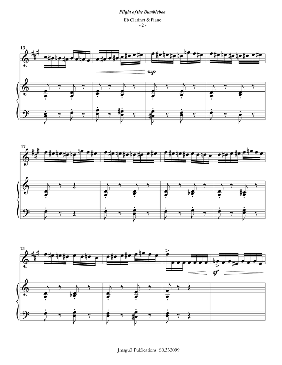 Korsakov: Flight of the Bumblebee for Eb Clarinet & Piano Woodwind Duet scores gallery preview page 2