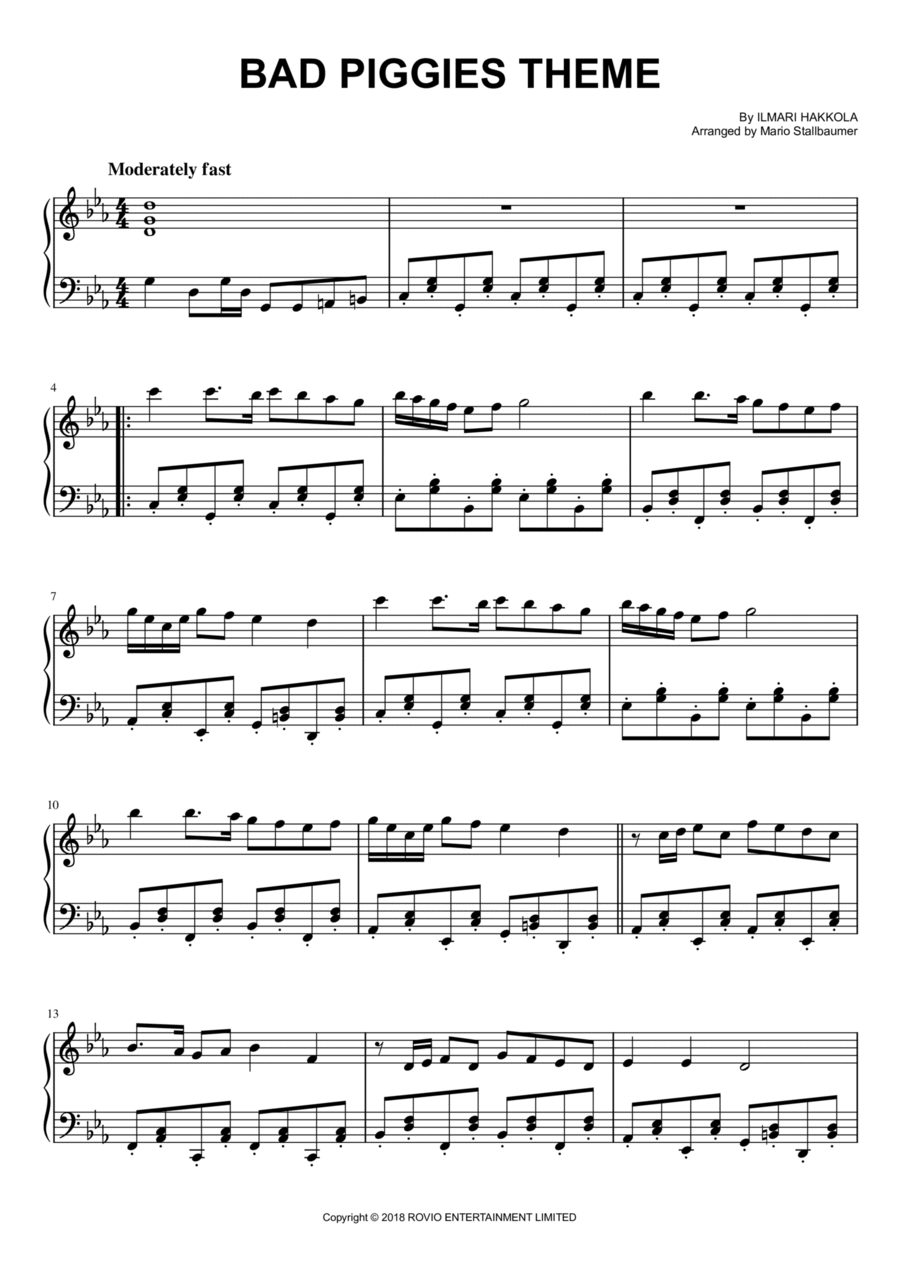 Bad Piggies Theme Piano Solo scores gallery preview page 1