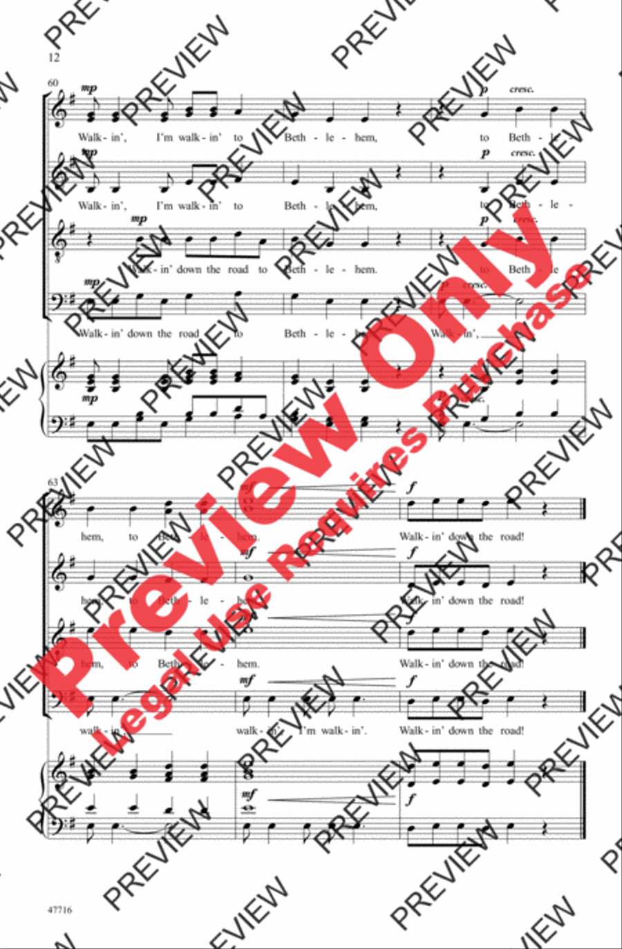 Walkin' Down the Road to Bethlehem 4-Part scores gallery preview page 12