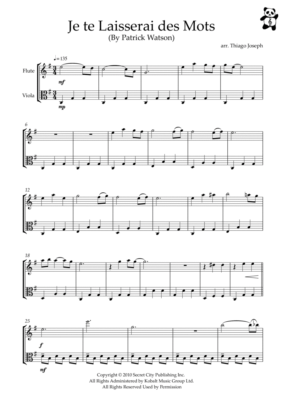 Je Te Laisserai Des Mots Flute scores gallery preview page 1