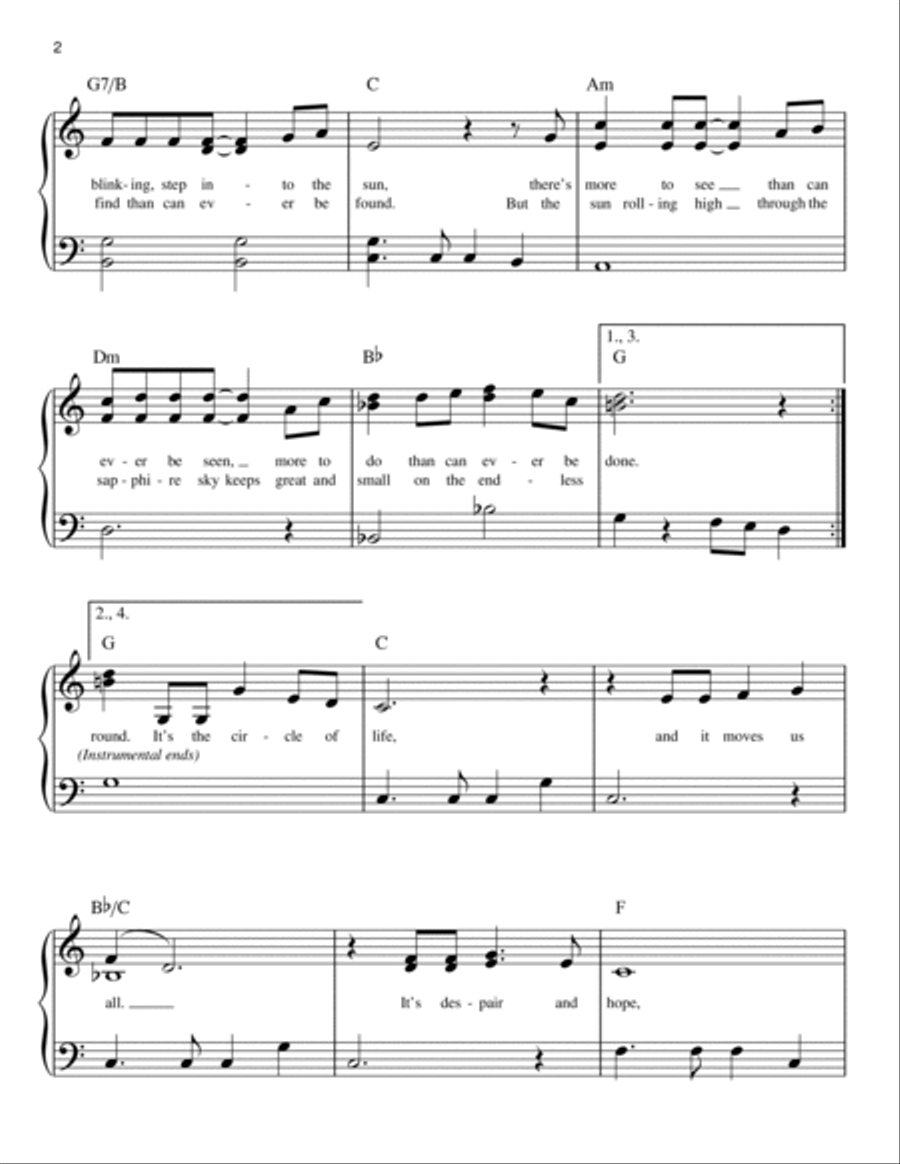 Circle Of Life (from The Lion King) Easy Piano scores gallery preview page 2