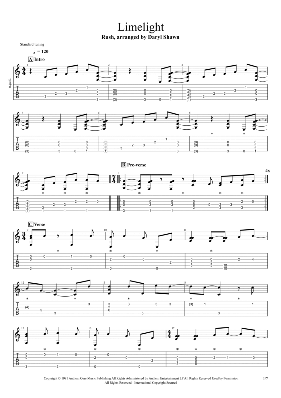 Limelight Guitar Tablature scores gallery preview page 1