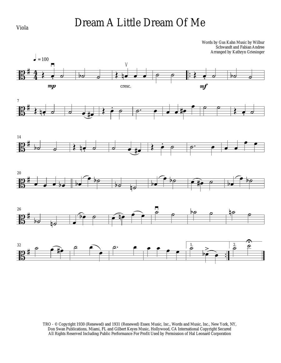 Dream A Little Dream Of Me String Quartet scores gallery preview page 3