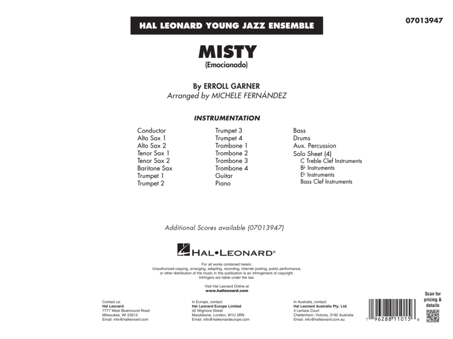 Misty (Emocionado) (arr. Michele Fernández) - Conductor Score (Full Score) Jazz Ensemble scores gallery preview page 1