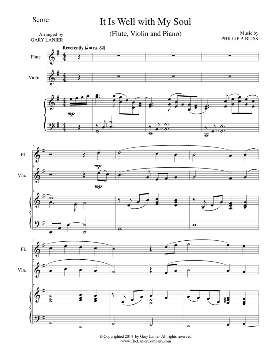 IT IS WELL WITH MY SOUL (Trio - Flute, Violin, Piano with Score and Parts)