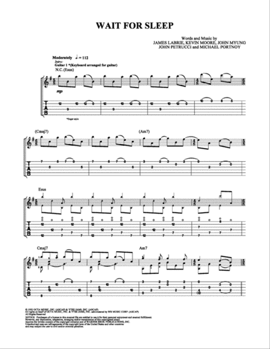 Wait For Sleep Electric Guitar scores gallery preview page 1