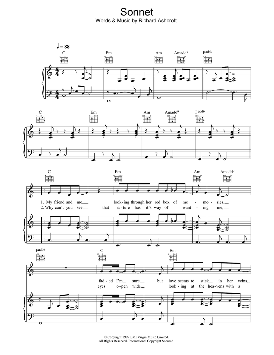 Sonnet Piano, Vocal, Guitar scores gallery preview page 1
