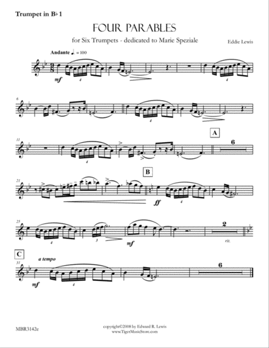 Four Parables for Six Trumpets by Eddie Lewis Brass Ensemble scores gallery preview page 3