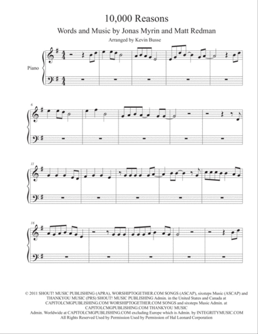 10,000 Reasons (Bless The Lord) Easy Piano scores gallery preview page 1