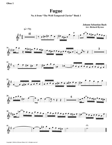 Fugue 06 from Well-Tempered Clavier, Book 1 (Double Reed Quintet) image number null