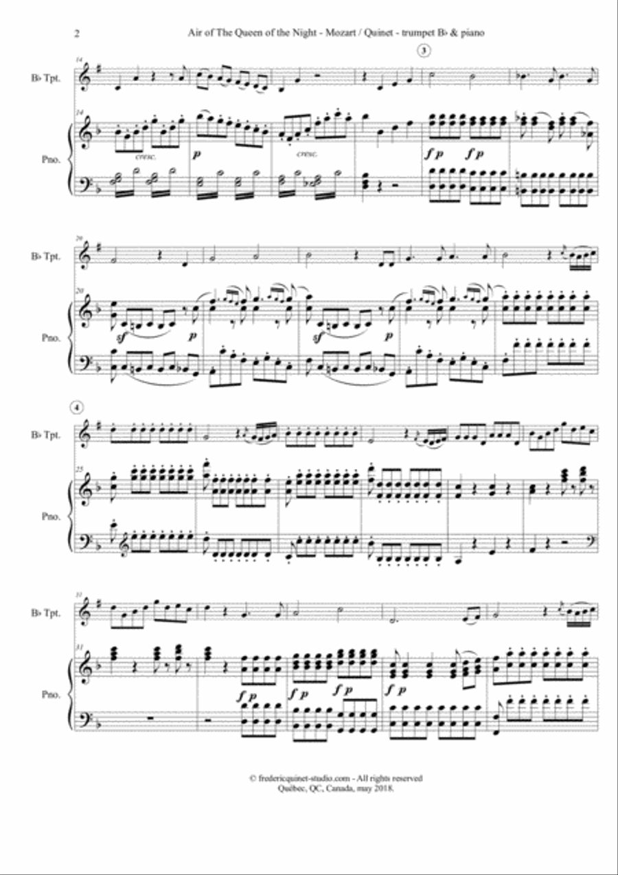 Air of the Queen of the Night for trumpet Bb & piano Trumpet Solo scores gallery preview page 4