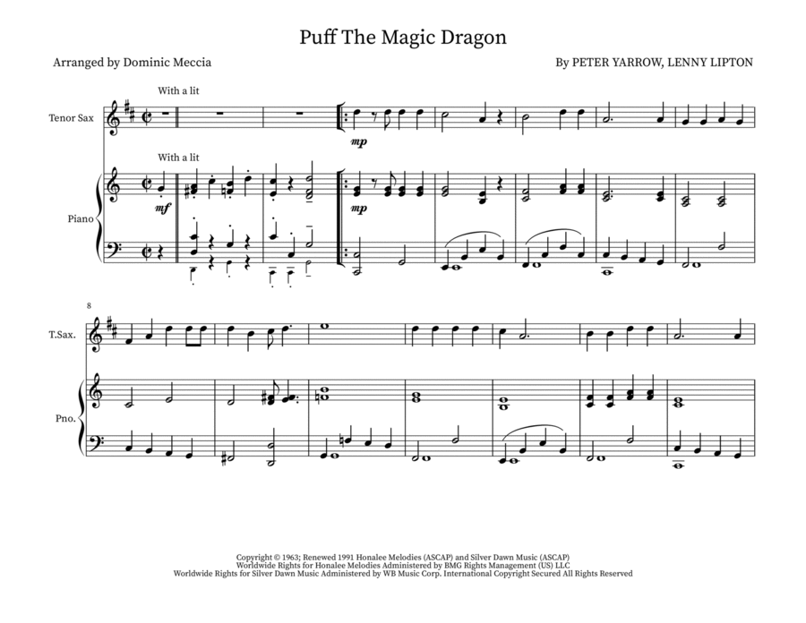 Puff The Magic Dragon Woodwind Duet scores gallery preview page 1